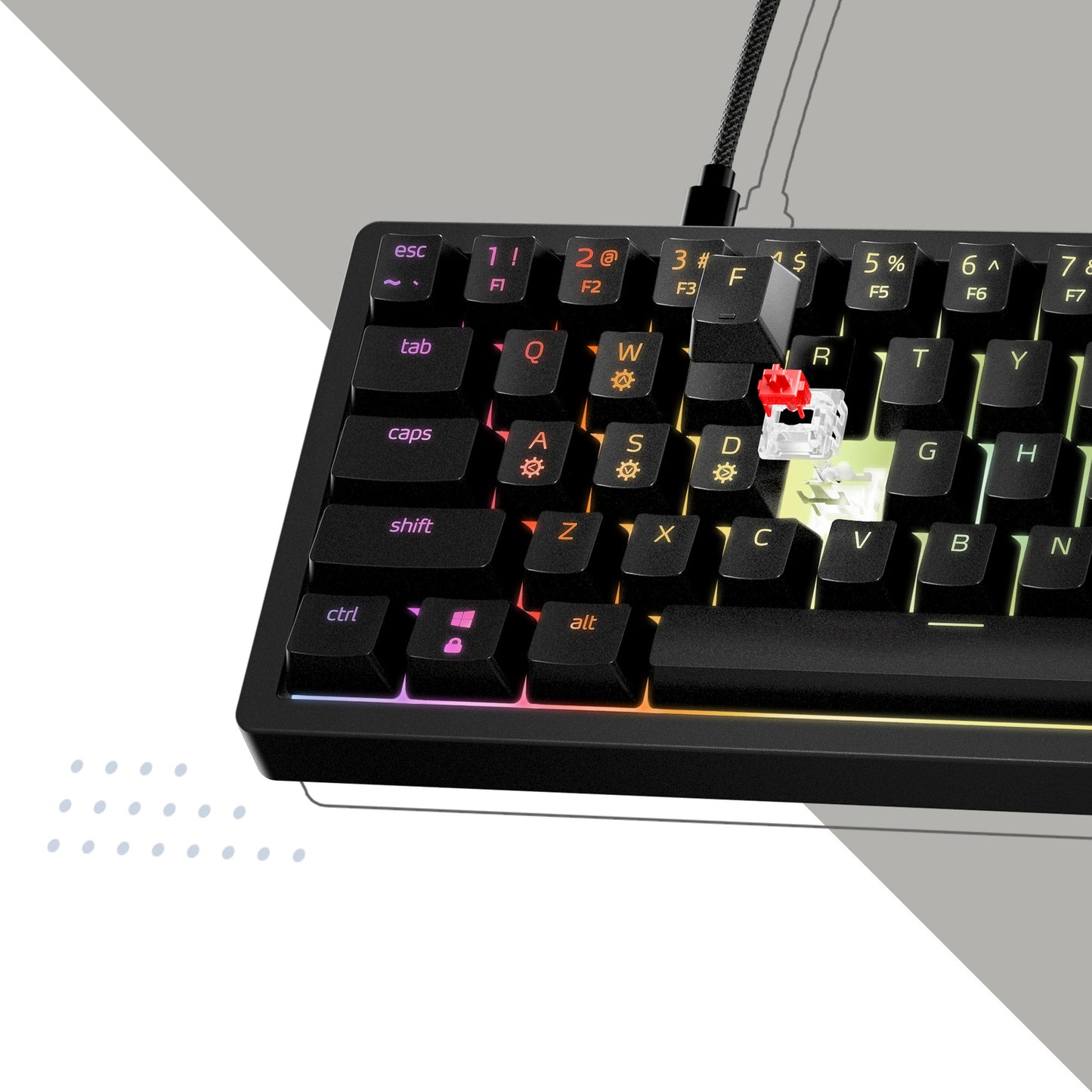 XPG Sorcerer Mini Black 65% Form Factor Triple Layered Damping Foam 66 Keys (ANSI)/67 Keys(ISO) Detachable USB